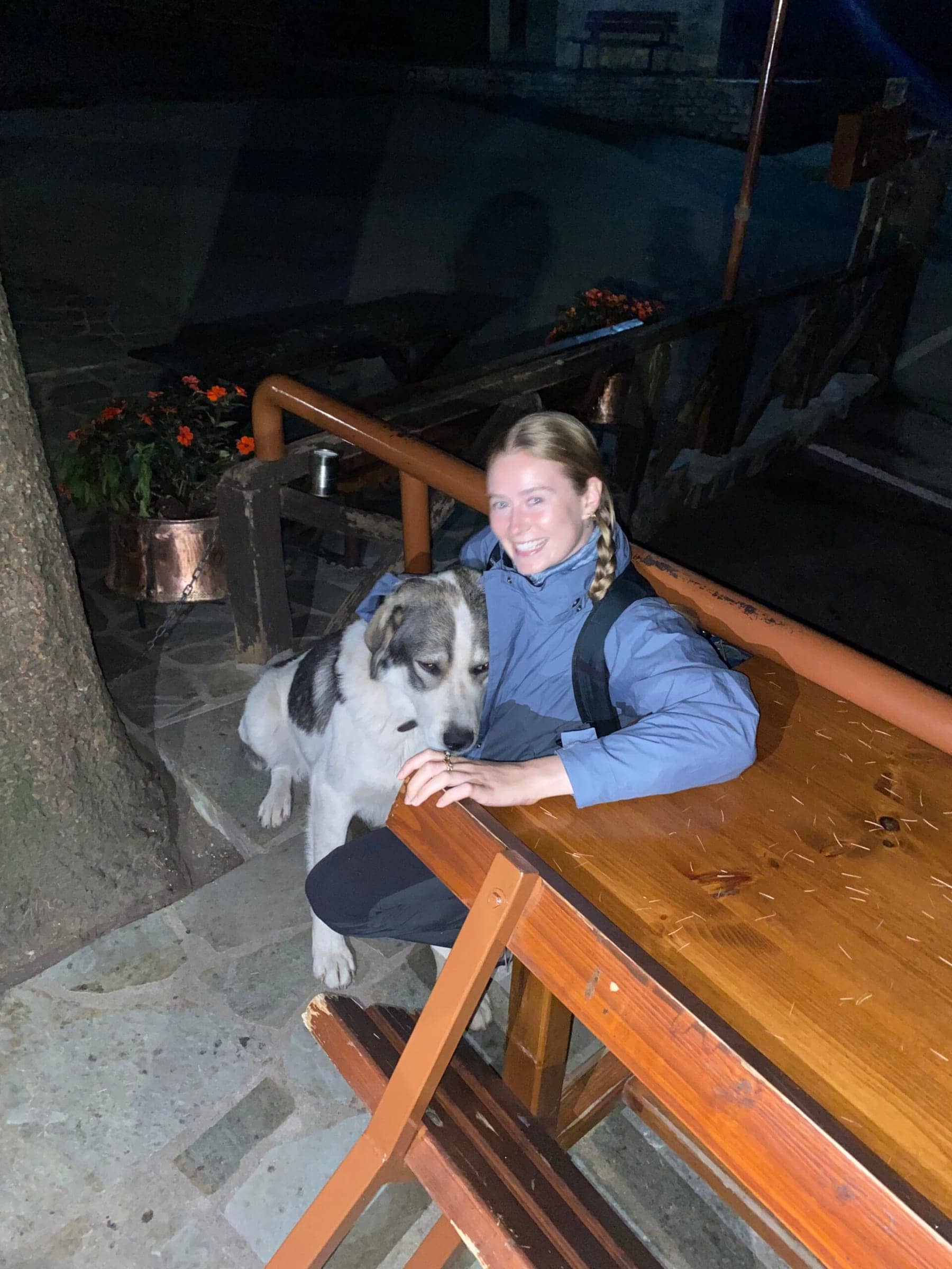 Belle giving Marcus’ friend a pat at the Prionia trailhead