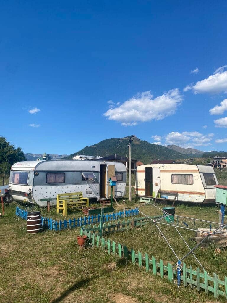 RV’s parked beside Plav Lake in Montenegro