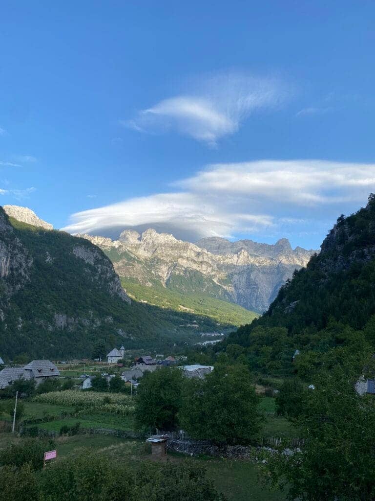 The view of Theth and its mountains from our deck