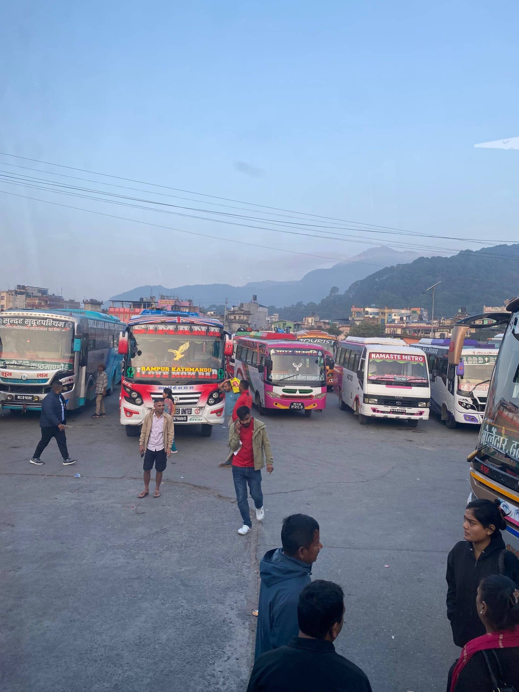 Rows of busses parked in Gongabu Bus Station