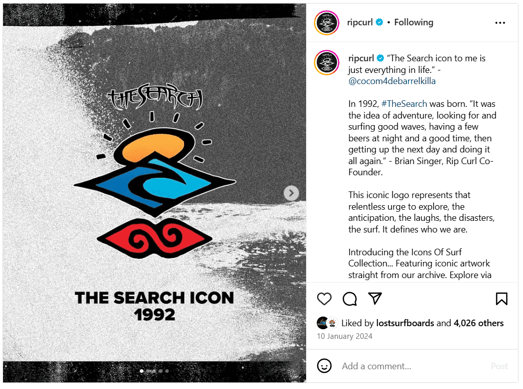 Ripcurl Instagram post about The Search icon