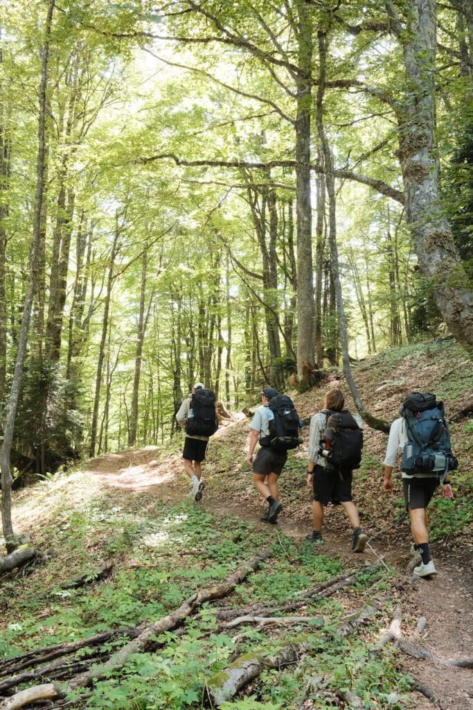 A group of hikers on the Peaks of the Balkans trail near Plav