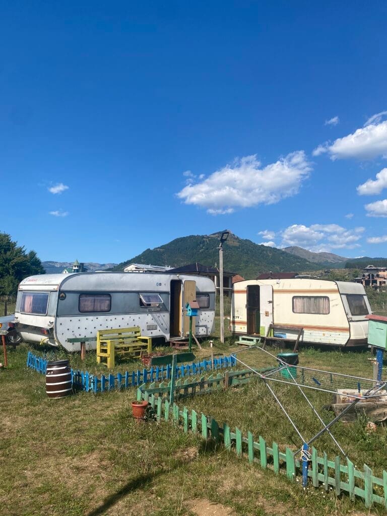 RV’s parked beside Plav Lake in Montenegro