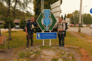 Riley and Brian pictured at the original finish of the West Highland Way