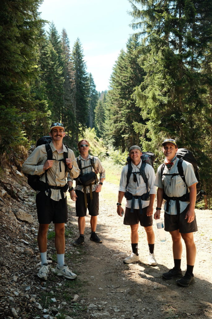 Riley, Brian, Gummy and Stubbs pictured on the trail between Plav and Vusanje