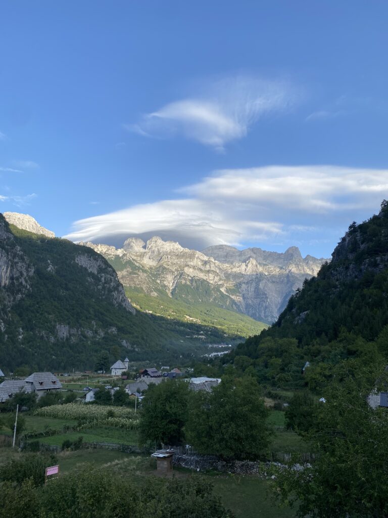 The view of Theth and its mountains from our deck