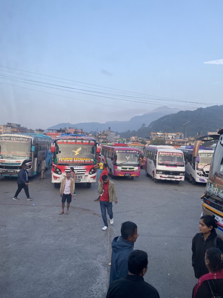 Rows of busses parked in Gongabu Bus Station