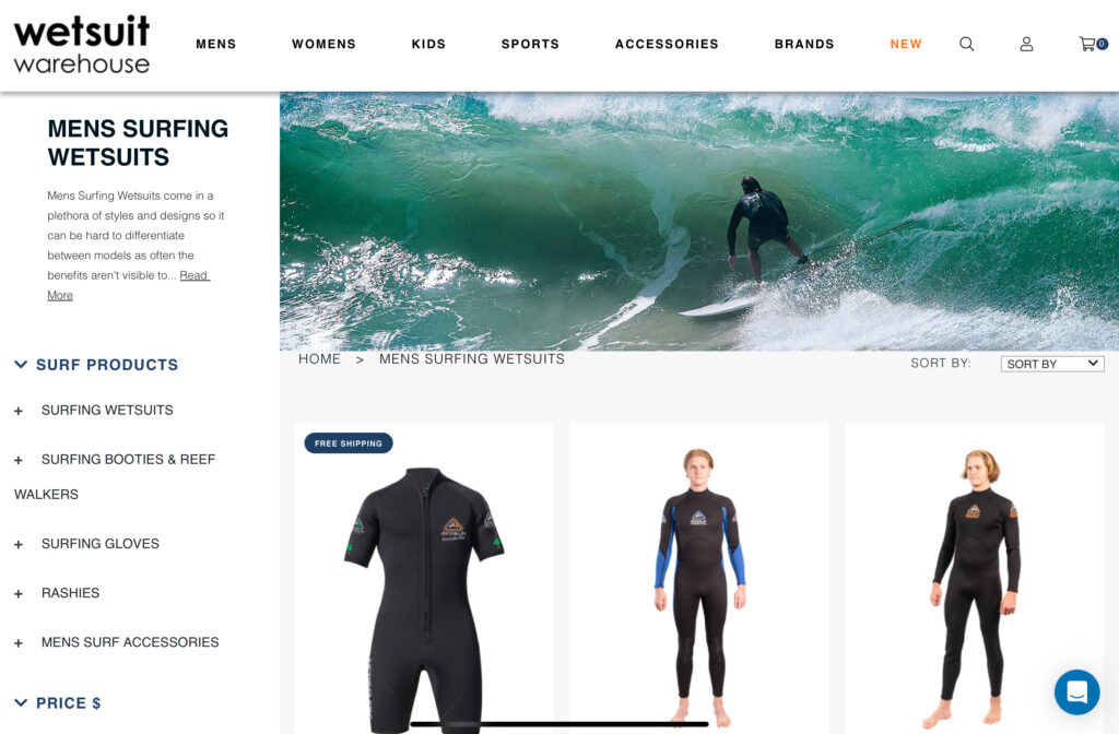 Wetsuit Warehouse men’s surfing wetsuits